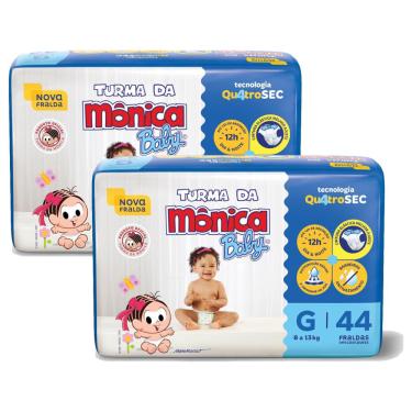 Imagem de Kit 2 Fraldas Turma da Mônica Baby Mega G com 44un cada