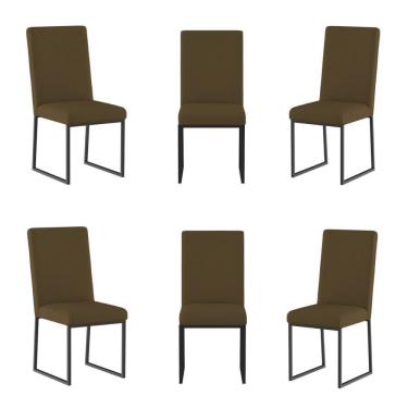 Imagem de Kit 6 Cadeiras De Jantar Com Base Ferro Preto Luxo Balaqui Cor: marrom Marrom