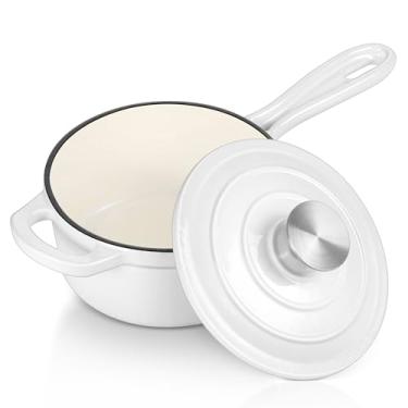 Imagem de Panela de ferro fundido esmaltado com tampa, panela de 2 litros com tampa, panela de ferro fundido resistente, utensílios de cozinha de forno holandês para todos os cooktops, fazendo macarrão, leite