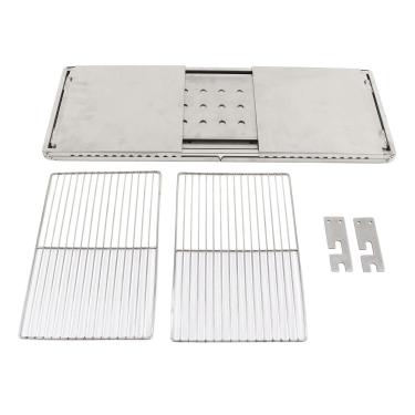 Imagem de Vomeko Wood Burning Dobring Camp fogão, fogão de acampamento de madeira fogão retangular aço inoxidável Backpacking fogão com pan de churrasqueira, para barraca ao ar livre