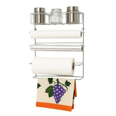 Imagem de Suporte 5 Em 1 Para Parede Cozinha Porta Papel Toalha Filme, Alumínio e Porta Temperos - Mundial Casa