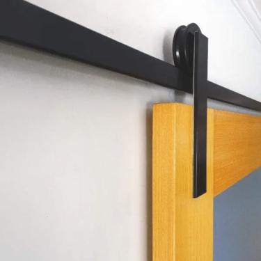 Imagem de Kit Porta De Correr Roldana Aparente trilho Alumínio Preto