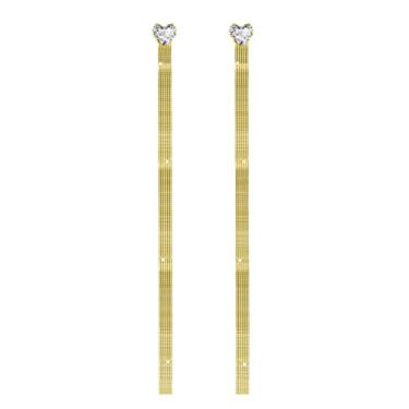 Imagem de KristLand - S925 Brinco de prata longo elegante corrente borla brincos de zircão pingente de franja brincos simples, Cristal, Cristais