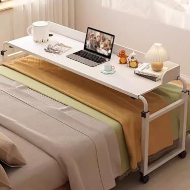 Imagem de Mesa de cabeceira móvel com rodas, bandeja de alimentos, mesa médica, altura e comprimento, ajustável, mesa de computador, laptop, carrinho de hospital com rodas