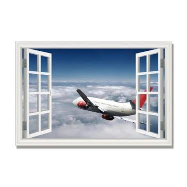 Imagem de Arte de parede em tela de janela aberta, impressão natural em tela, "Avião no céu 50.8 cm, decoração de parede de paisagem de janela, decoração de casa moderna. 70x105cm-27.6x41.4in sem moldura