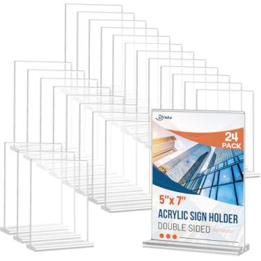 Imagem de Dynta Pacote Com 24 Suportes Para Placas De Acrílico 5X7 Polegadas, Moldura Dupla Face Em Formato T, Porta-Cartão, Mesa, Suporte Vertical Plástico Transparente Exposição Restaurante, Escritório, Var