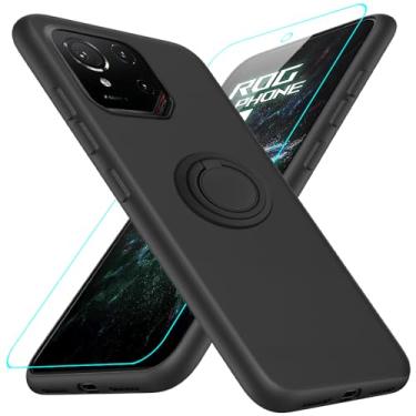 Imagem de Nijiadi Capa compatível com ASUS ROG Phone 9/9 Pro com protetor de tela de vidro, suporte de anel giratório de 360° com suporte/suporte, capa protetora de silicone slim fit para ASUS ROG Phone 9/9 Pro