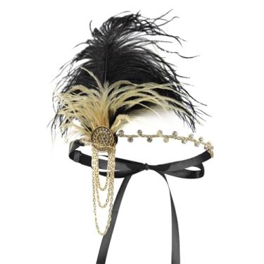 Imagem de Tiara melindrosa dos anos 20, acessório da década de 1920, acessório para cabeça dos anos 20, ótimo Gatsby, chá para mulheres, faixas de penas para artesanato, estilo vintage, C75-ouro preto