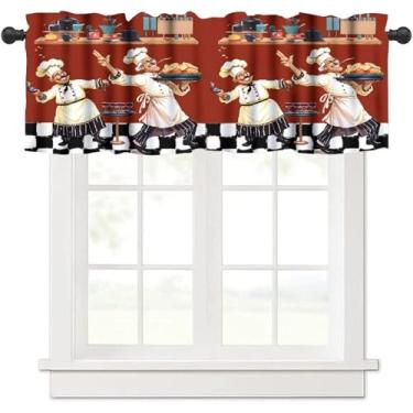 Imagem de Cortinas de cozinha sanefas de chef para janelas cortina de bolso de haste moderna abstrata engraçada estilo chefs estampa drapeada para sala de jantar cantinas decoração de casa 137 x 45 cm