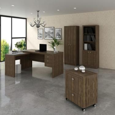 Imagem de Kit Escritório Mesa com Gavetas Armário com 2 Portas Nogal Tecnomobili