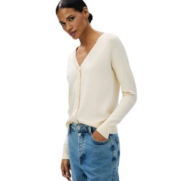 Imagem de Cardigan Hering Feminino em Tricô Gola V Amarelo Bebê de Botão