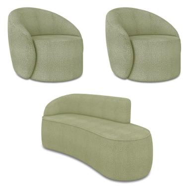 Imagem de Sofá 3 Lugares Orgânico 180cm Morgan E 2 Poltronas Lua Bouclê Pistache D03 - D`rossi