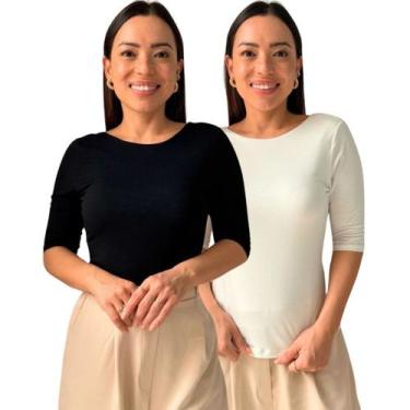 Imagem de Kit 2 Blusas Feminina Manga 3/4 com Abertura nas Costas - Maranne, Kit