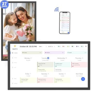 Imagem de Calendário digital inteligente, agenda eletrônica com tela sensível ao toque de 68 cm, para lista de tarefas, sincronização automática de calendários Google iCloud Outlook, montável na parede para