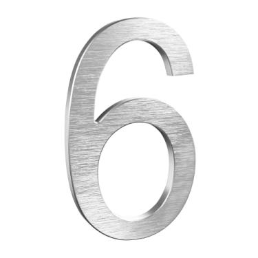 Imagem de BetLight Números de casa modernos de 20 cm - Número de endereço residencial flutuante de alumínio premium com processo de desenho requintado, prata, número 6