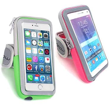 Imagem de LENPOW braçadeira esportiva multifuncional para atividades ao ar livre, à prova de suor, corrida, braçadeira, casual, bolsa de braço, bolsa de ginástica, academia, academia, bolsa de celular, chaveiro, suporte para iPhone 11 Pro XS X 8 7 Plus, Samsung Galaxy Note 5 4 S10 S9 Edge, 2 Pack (green, pink