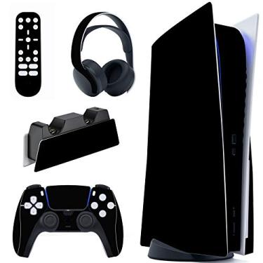 Imagem de PlayVital Conjunto completo de decalque preto para console ps5 edição de disco, adesivo de vinil para controle ps5, estação de carregamento, fone de ouvido e controle remoto de mídia