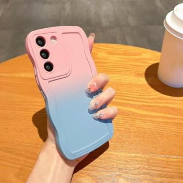 Imagem de MVVKKY Para Samsung S24 Ultra Case Alça de Pulso Corrente de Mão Gradiente Cor Silicone Macio Capa Capa (Para Samsung S24 Ultra/PinkSkyblueDK)