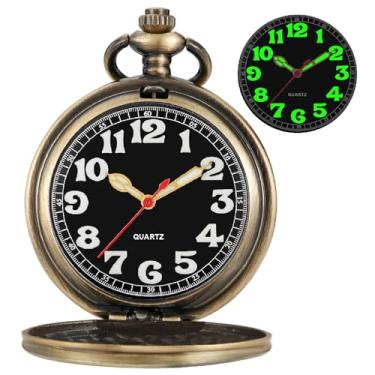 Imagem de Tiong Relógio de bolso masculino com cobertura lisa, números arábicos luminosos, mostrador preto, relógio de bolso com corrente, BS-new05, Tendência