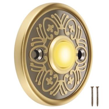 Imagem de DNAMYJME Botão de pressão de campainha de metal, botão redondo de campainha de metal, botões de campainha de porta com fio bronze, campainha decorativa vintage com parafusos para porta da frente da