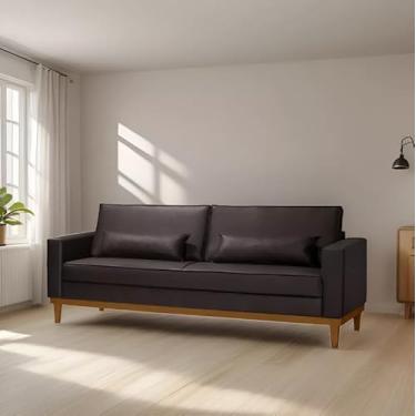 Imagem de Sofá Living Valência 2,20mt - Base Madeira - Corino Marrom