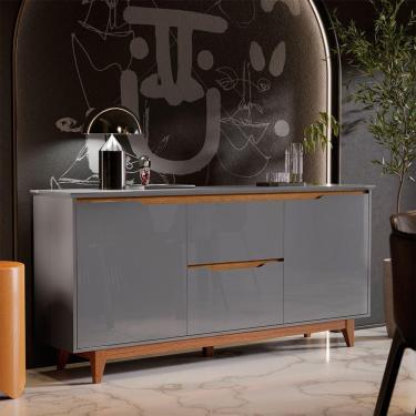Imagem de Aparador Buffet 163 cm com 02 Portas e 02 Gavetas Retrô Flow Cinza