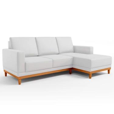 Imagem de Sofá 3 Lugares 200cm Living Com Chaise Direito Sala De Estar Kayrós D05 Sintético Branco - Mpozenato