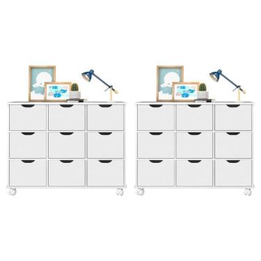 Imagem de Kit 2 Nichos Organizadores 9 Gavetas Com Rodízios Toys Q01 Branco - Mpozenato
