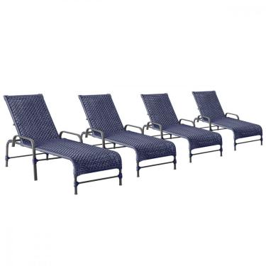 Imagem de 4 Espreguiçadeiras Reclinavel Catar Preto Corda Nautica Azul
