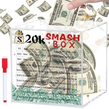 Imagem de Caixa de esmagamento SAFE20k para dinheiro, grande cofrinho para adultos 20000 caixa de desafio de poupança, caixa de economia de dinheiro para dinheiro, grande inquebrável acrílico transparente