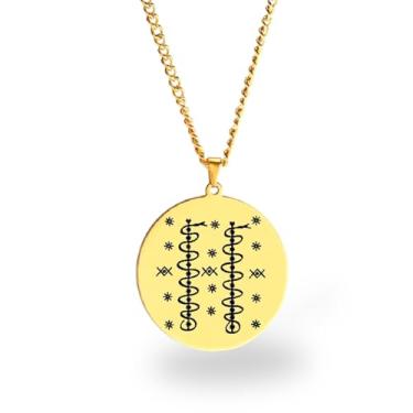 Imagem de Colar Vevê Vodu – Pingente com Símbolos dos Lwas em Aço Inoxidável (Prata, Ouro ou Preto) • Amuleto Espiritual Afro-Caribenho de Proteção, Magia e Fé (Damballa Wedo, Dourado)