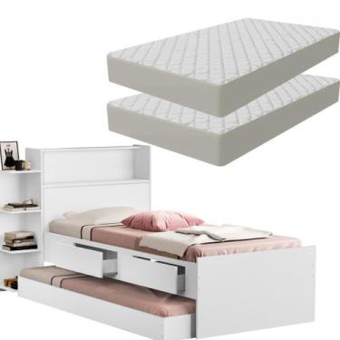 Imagem de Bi Cama Solteiro Isa Com 2 Colchão Bau Gavetas e Prateleira - Caselli 