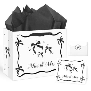 Imagem de Allparty Saco de presente para chá de panela - Saco de papel de embrulho grande com design de laço preto para noiva - Inclui papéis de seda, cartão de felicitações e envelope