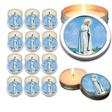 Imagem de 10 Velas Aromaticas Lembrancinhas Coração Sagrado de Jesus na Latinha 