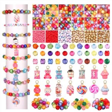 Imagem de Miçangas coloridas para fazer pulseiras da amizade, kit de cores mistas, letras de argila acrílica, contas douradas, pirulito, urso doce doce, sorvete, bolo, pingente, para pulseiras faça você mesmo