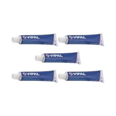 Imagem de Kit 5 Cola p/ remendo câmara de ar bicicleta moto Vipal 15g, Azul, Úni
