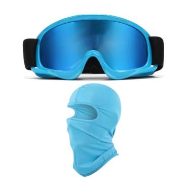 Imagem de LJDJ Óculos infantis de motocross para motocicleta, quadriciclo, off-road, com proteção solar UV, balaclava cobertura facial completa (lente azul com armação azul)