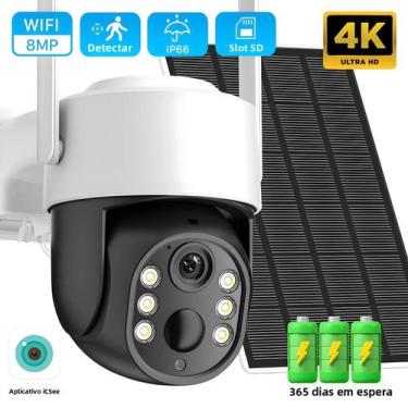 Imagem de Câmera PTZ WiFi HD 8MP Solar Sem Fio Para Exterior Com Bateria Integra