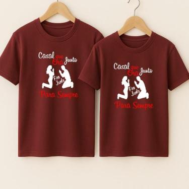 Imagem de Camiseta Algodão Unissex Casal Estampa Casal Que Ora Juntos Romance Am