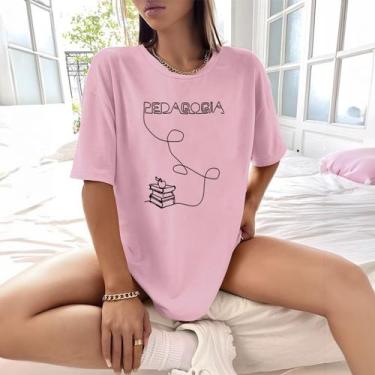 Imagem de Camisa Camiseta Feminina Estampada Line Pedagogia 100% Algodão Fio 30.