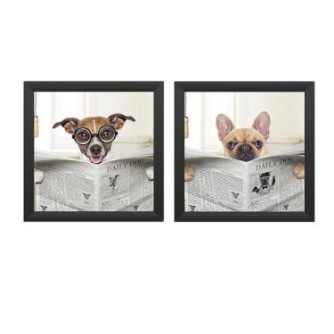 Imagem de kit 2 quadros - banheiro, toalete, lavabo - PETS molduras em madeira, sem vidros - escolha sua opção. (kit 2, Pretas)