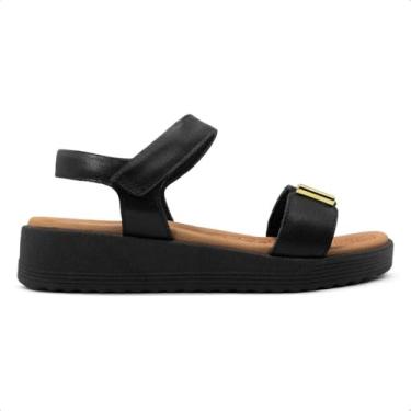 Imagem de Sandália Usaflex Feminina Salto Anabela Ajuste Fecho-flex Detalhe Casual Preto Ma10004001 36