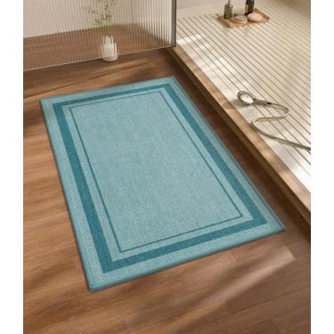 Imagem de chakme Tapete de banheiro 81 x 43 cm, tapete de banho ultrafino antiderrapante de secagem rápida para piso de banheiro, (azul claro, 81 x 43 cm)