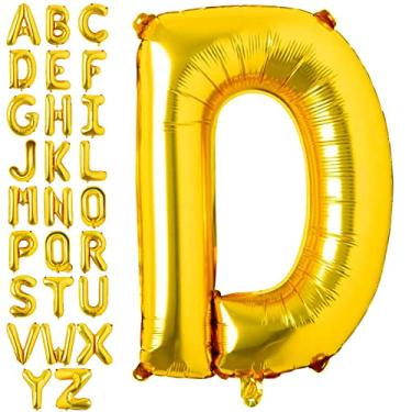 Imagem de Lovoir Balões grandes dourados com letra D de 101 cm, tamanho grande, jumbo, folha de mylar, balão de hélio para decorações de festa de aniversário, celebração, alfabeto dourado D