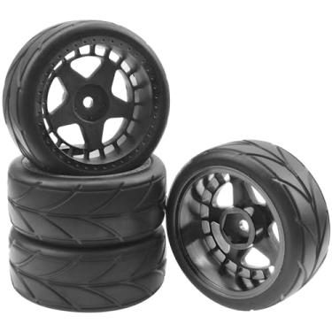 Imagem de ShareGoo RC OD 2.55" Nylon 12mm Hex Wheels & Rubber Tires Set Compatible with Traxxas Tamiya Sakura HSP Redcat 1/10 RC On-Road Touring Drift Car (Black)