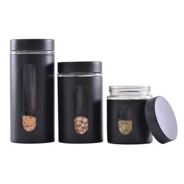 Imagem de Conjunto 3 Potes Porta-Mantimentos 700ml/ 1Lts/ 1,3Lts Preto Inox Com Tampa Hermética - Wincy - IXB01027