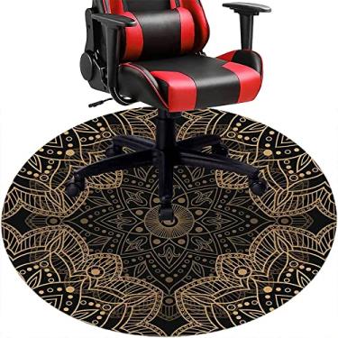 Imagem de Tapete de cadeira de mesa mandala, textura estilo mandala, tapete de cadeira de mesa para piso de madeira de escritório em casa, protetor de piso de pilha baixa, redondo 119 cm