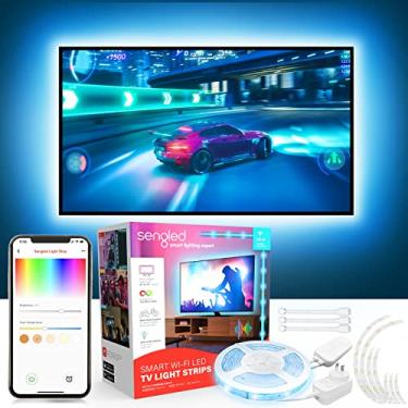 Imagem de Sengled Luzes de fundo LED para Smart TV para TVs de 45 a 75 polegadas, 8 fitas de luzes segmentadas, compatível com Google Home, sincronização de música Wi-Fi RGB iluminação ambiente, agrupamento