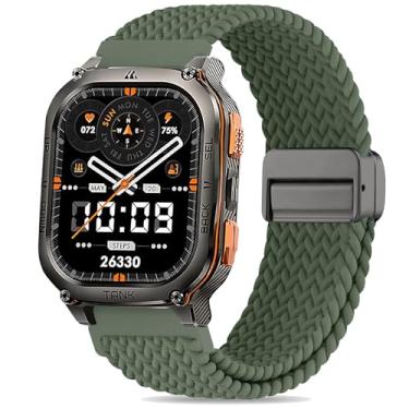 Imagem de Folavii Pulseira trançada magnética compatível com Kospet Tank M3 Ultra/M3/M2/T3 Ultra/T3/T2, pulseira esportiva elástica de nylon de 22 mm para relógio militar Amaztim M3/M2/T2 masculino e feminino
