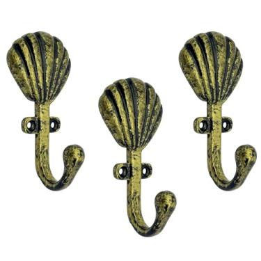 Imagem de AYZCORP Conjunto de 3 ganchos de ferro fundido em forma de concha para decoração de arte de parede - cabides em forma de concha e porta-chaves - cabide de roupas e mochila - ganchos de casaco para